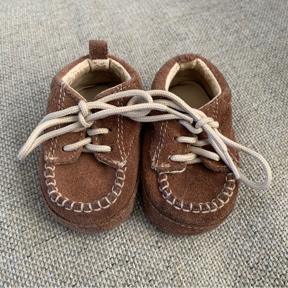 Leather Moccasins Infant Baby Newborn Size 1 Brown Lace Up Shoe Boho